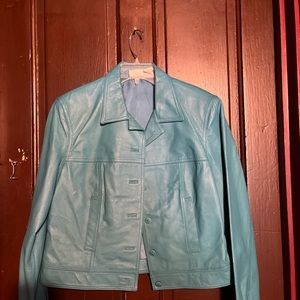 Womens Turquoise real leather jacket.